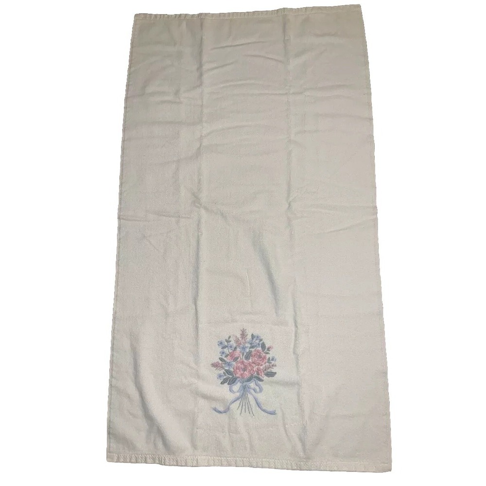 The Avanti Look Cotton Vintage Beige W Pink Roses &Blue Ribbon Bath Towel 24X45